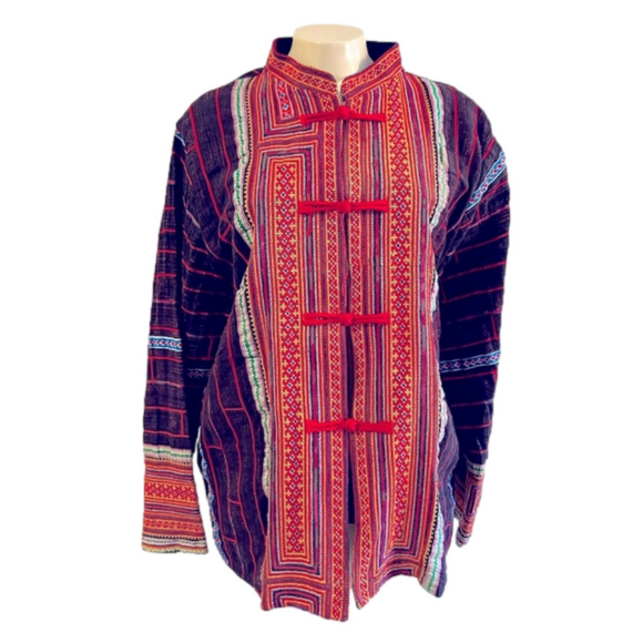 HANDMADE art to wear Asian style unisex embroidered shirt L /XL ??